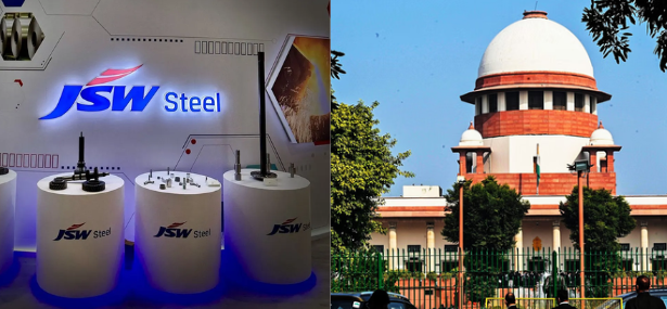 JSW Steel केस में कोर्ट के आदेश पर सवाल उठाते वकील और न्याय का प्रतीक तराजू, न्यायालय का दृश्य पृष्ठभूमि में