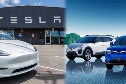 Tesla electric car with charging station and advanced EV technology