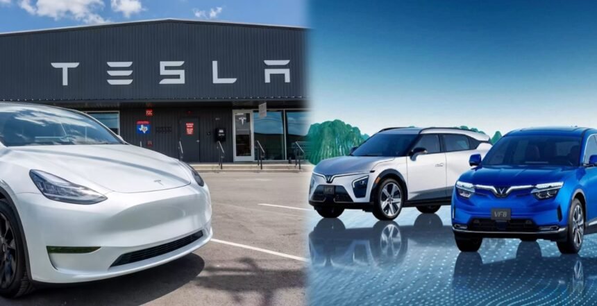 Tesla electric car with charging station and advanced EV technology