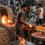 फिरोजाबाद में पारंपरिक कांच उत्पादन प्रक्रिया