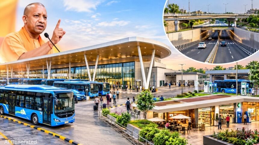 लखनऊ में प्रस्तावित आधुनिक बस टर्मिनल और इलेक्ट्रिक बस चार्जिंग सुविधाओं का सांकेतिक चित्र