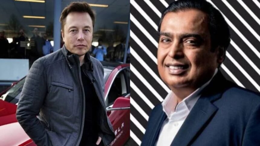 एलन मस्क और मुकेश अंबानी की तस्वीर, भारत में स्टारलिंक सैटेलाइट इंटरनेट सेवा की मंजूरी को लेकर विवाद