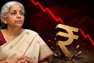 वित्त मंत्री निर्मला सीतारमण रुपये में उतार-चढ़ाव और आरबीआई के कदमों पर बयान देते हुए।