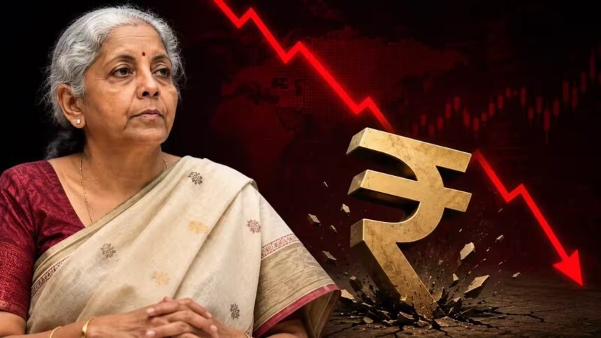 वित्त मंत्री निर्मला सीतारमण रुपये में उतार-चढ़ाव और आरबीआई के कदमों पर बयान देते हुए।
