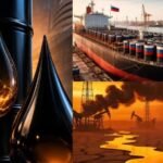 Indian oil refinery with crude oil tankers representing expensive US crude oil and discounted Venezuelan oil imports in India.